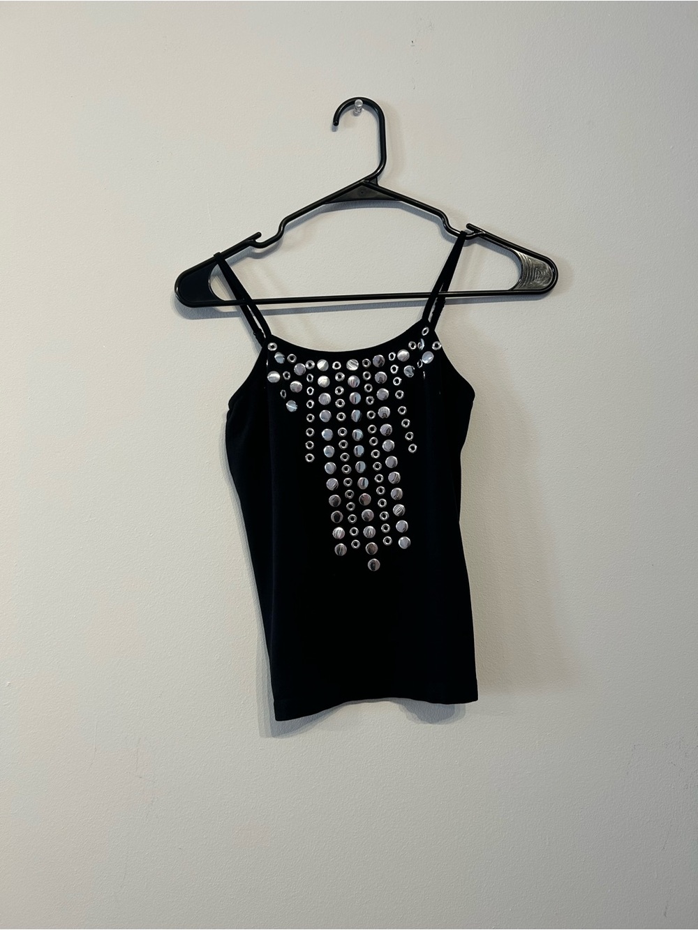 Black Stud-Embellished Spaghetti Strap Tank Top
